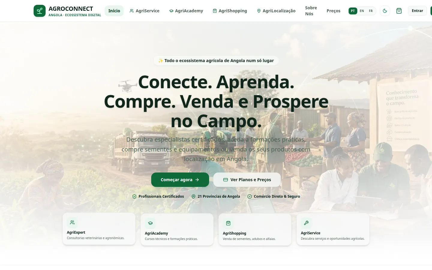 Página inicial de AgroConnect